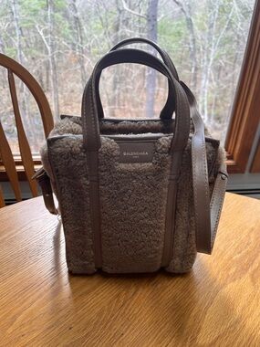 Balenciaga Taupe Shearling Messenger Bag